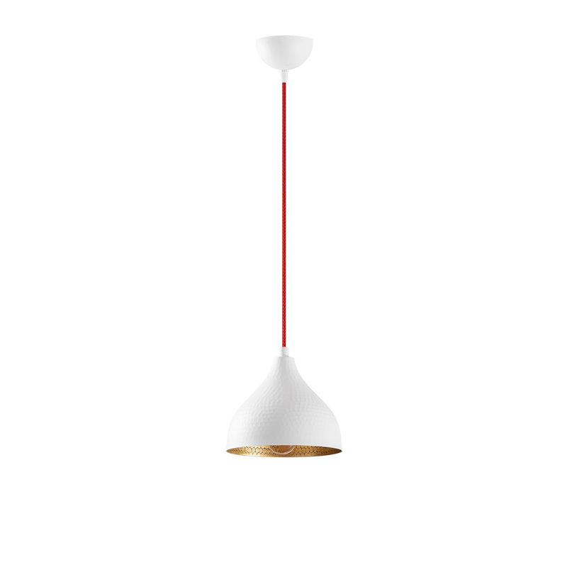 Luminaire suspendu en dome à 1 lumière, Blanc, Blanc /Rouge