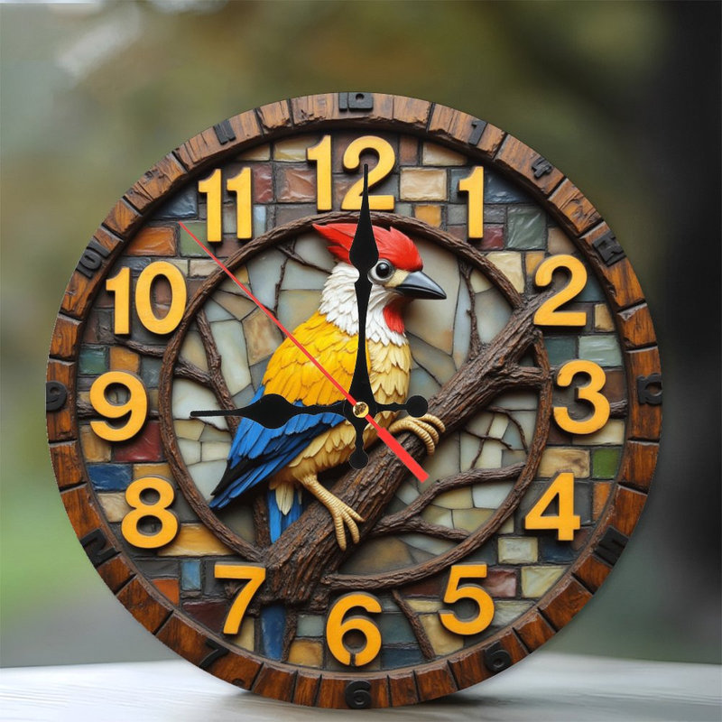 Horloge murale 10 po en MDF rond avec mouvement à quartz silencieux et crochet sans perceuse (piles AA non incluses)