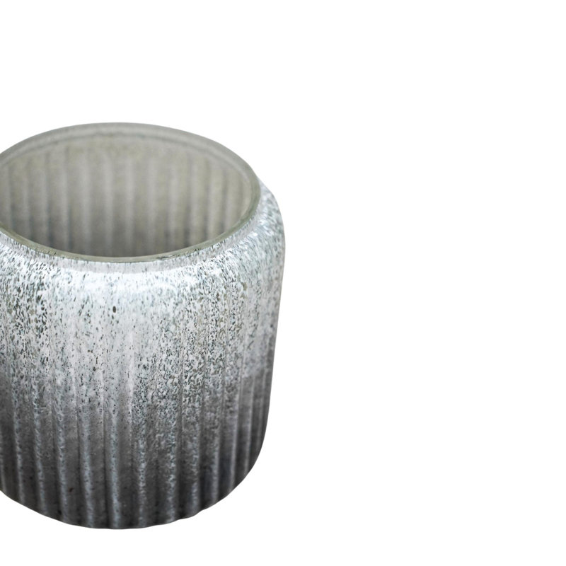 Verre Frosted Ribbed Glass Vase, 14cm H x 15cm W x 15cm D