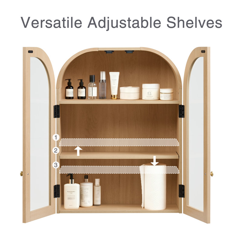 Wood Arch Wall Mounted Bathroom Cabinet, Natural