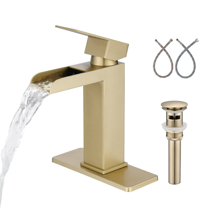 Robinet pour salle de bain à un trou avec drain, Or brossé