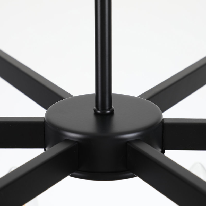 6-Light Dimmable Geometric Square/Rectangle Chandelier, Matte Black