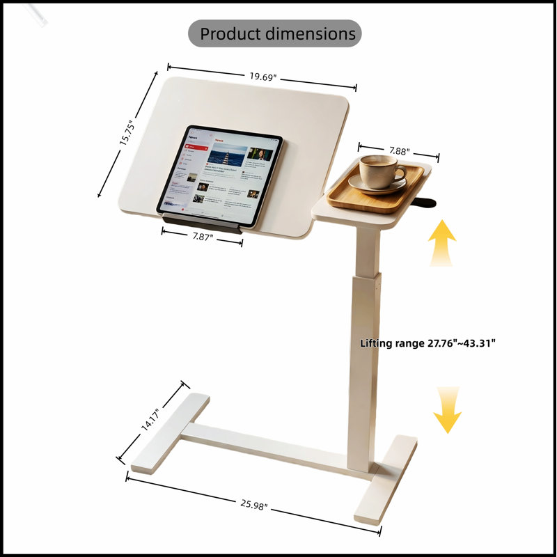 Mobile Adjustable Standing Desk with Flip Desktop and 4 Wheels, Ideal for Home, Office, and Study Use, Blanc