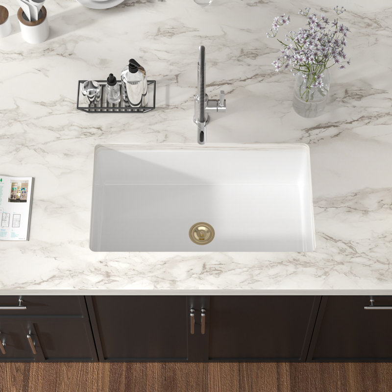 32"L x 19"W Undermount Ceramic Kitchen Sink  Rectangular Single Bowl Kitchen Sink