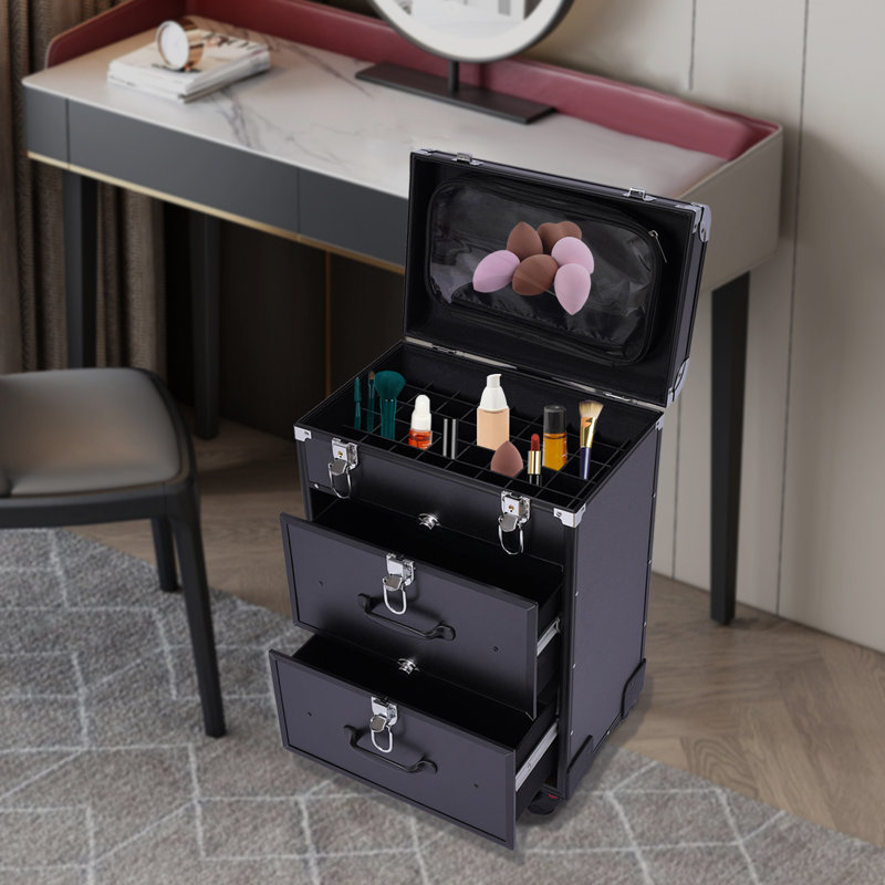 Large Cosmetic Trolley Bin With Locks, Black