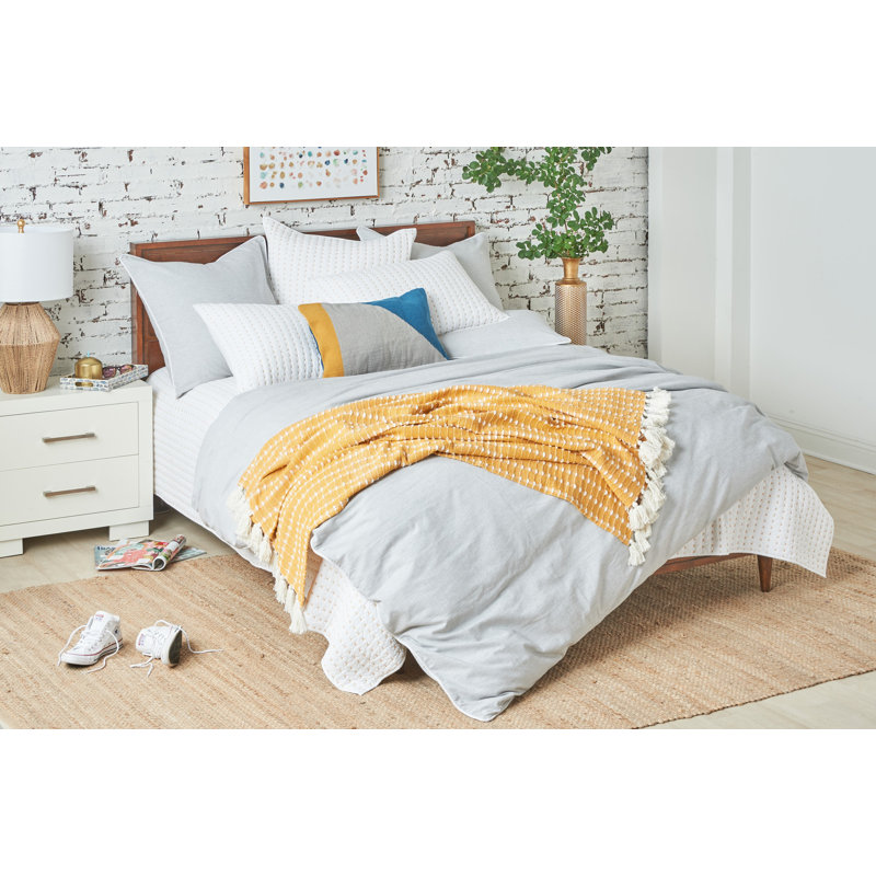Tate Queen Gray and White Cotton Quilted Duvet Cover