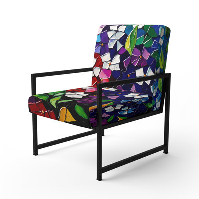 Bright Blossoming Minimal Wildflowers VI - Upholstered Farmhouse Arm Chair, Rustic Floral Accent Chair