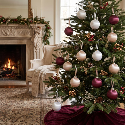 Ensemble de 12 boules d'ornement de Noël en satin enveloppées, boules de Noël suspendues en tissu incassable pour les fêtes de Noël (ensemble de 12)