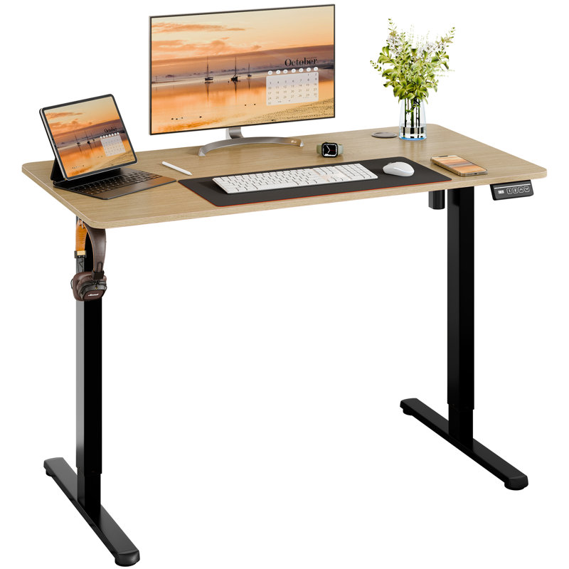 Bureau debout électrique à hauteur ajustable, H 46,5 po x l 47,2 po x P 23,6 po, Naturel / Noir
