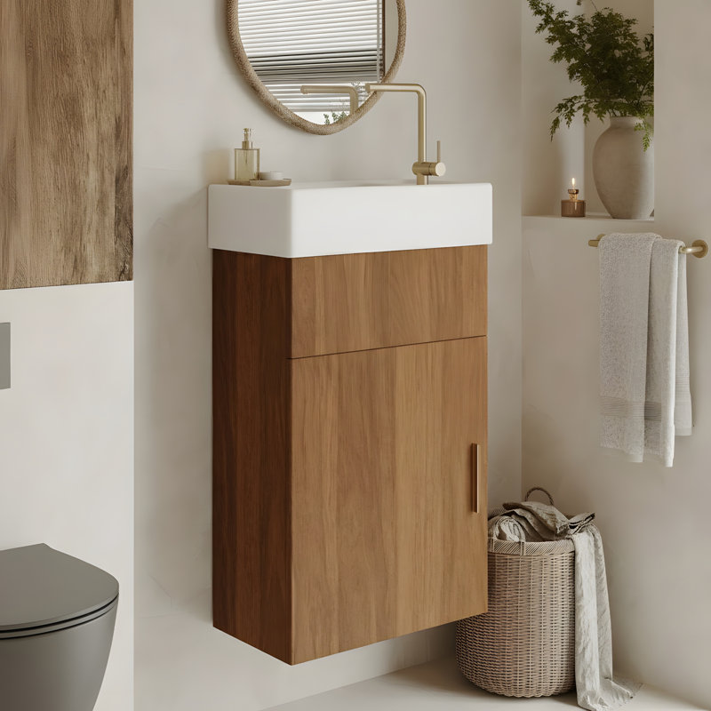 Modern Floating Bathroom Vanity with Intergrated Ceramic Basin and Storage