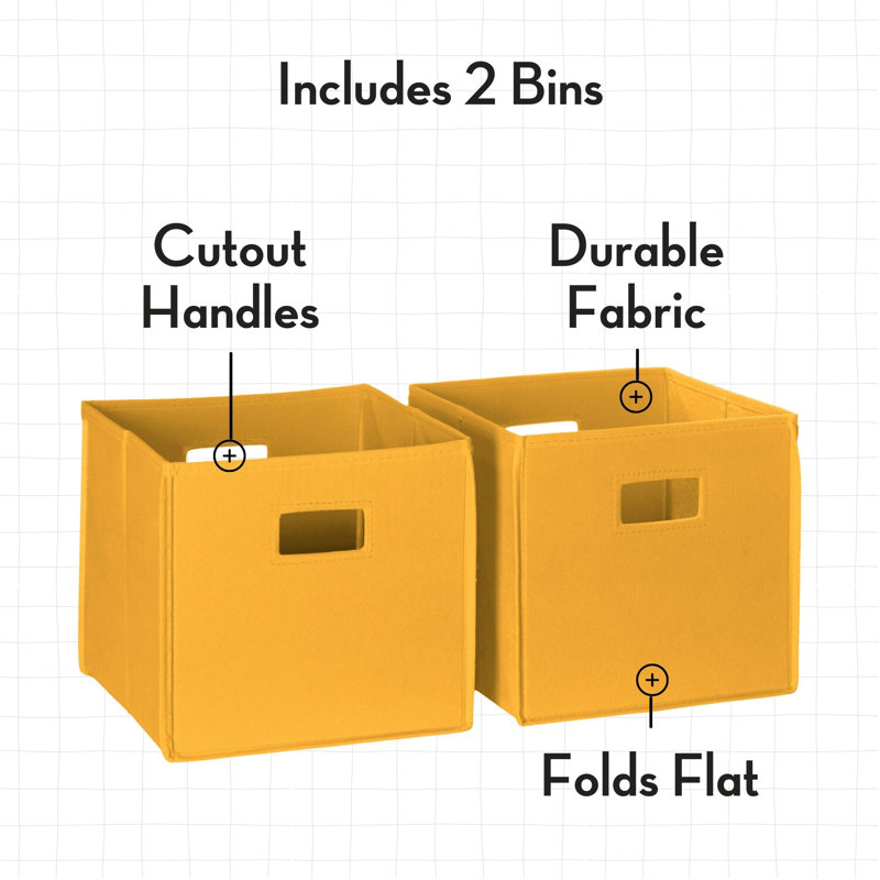 White Kids Bookshelf with Golden Yellow Storage Bins