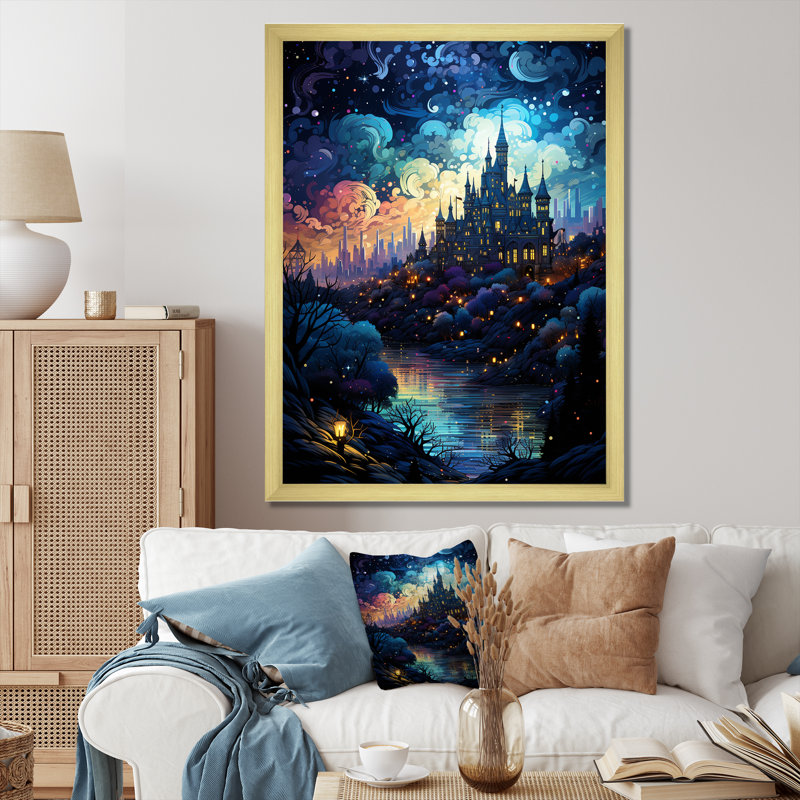 Nuit étoilée, château de Dracula - Vangogh, art mural, Encadrement doré, H 20 po x l 12 po x P 1 po