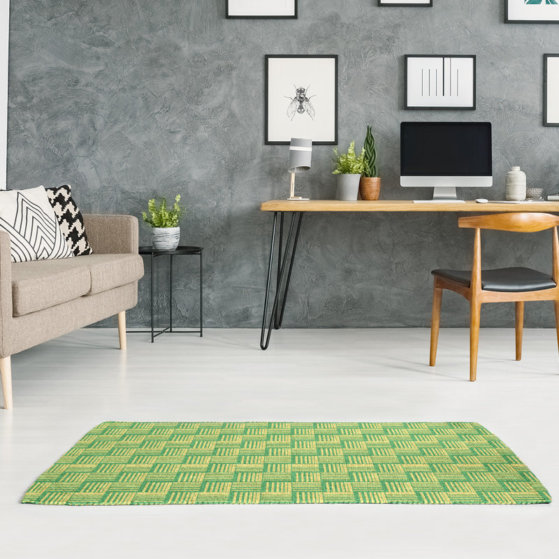Tapis vert/jaune basketweave rayures, Rectangle 4 pi x 6 pi