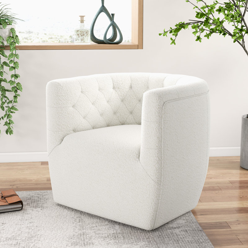 Quinton Upholstered Swivel Accent Chair, Ivory Boucle