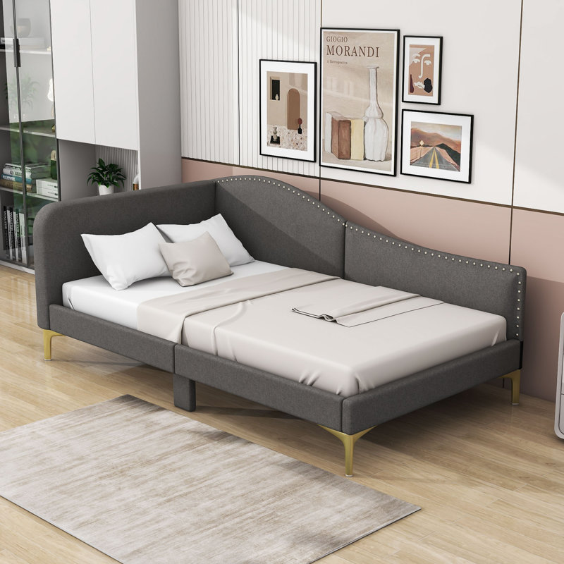 Ceryis Linen Upholstered Daybed with Armrest, Grey, Twin