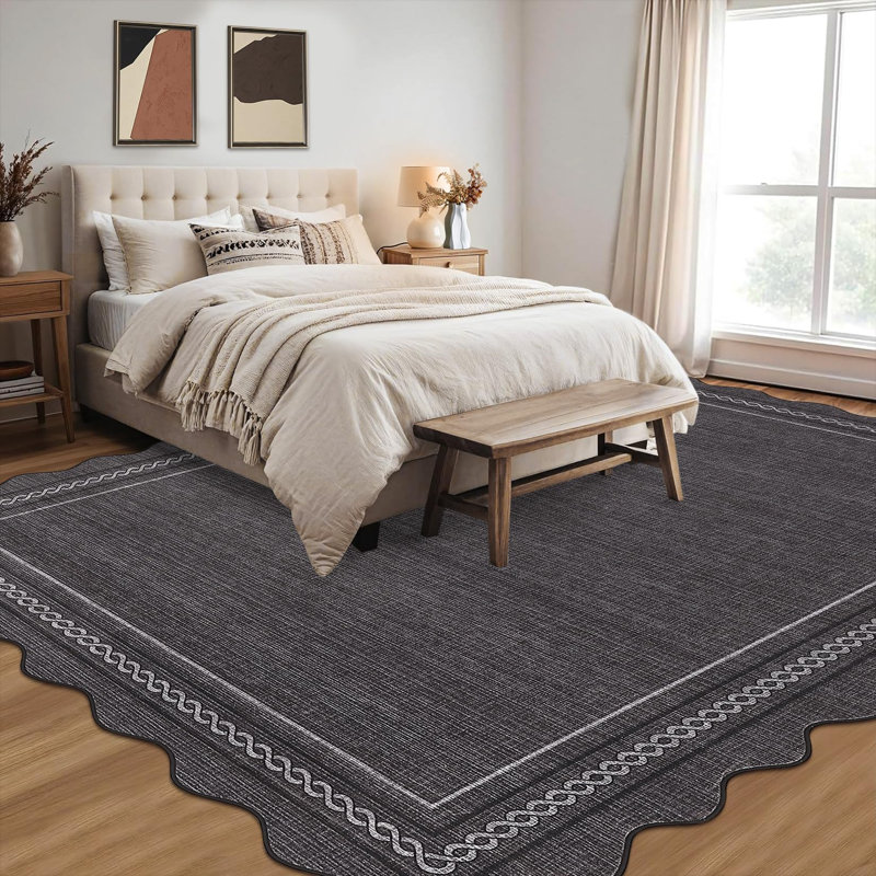 Geometric Machine Printed Area Rug, Rectangle 120 x 170 cm, Black