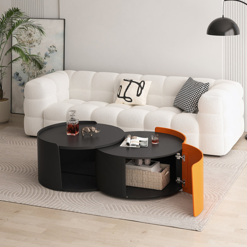Nesting Coffee Table, Round Nesting Tables and End Tables for Small Space, Modern Side Tables, Black
