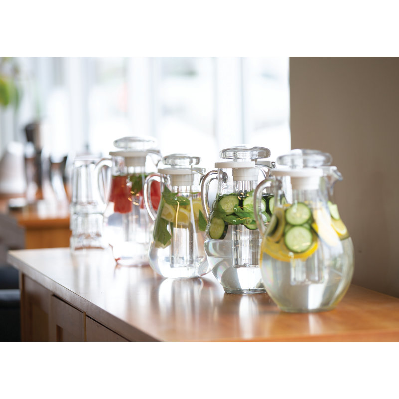 Clear Plastic Pitcher with Ice Tube, 10.5" H x 6.75" W x 6" L