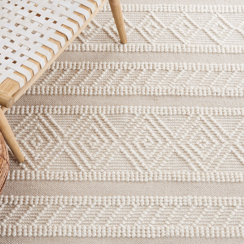Zuzana Hand Woven Wool/Cotton Geometric Rug in Ivory/Beige, Runner 2'3" x 9'