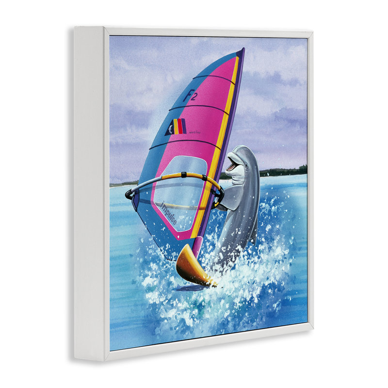 «Wind Surfer Dolphin», estampe numérique de Art Brands, LLC., Estampe numérique encadrée blanc bord de mer, H 17 po x l 17 po