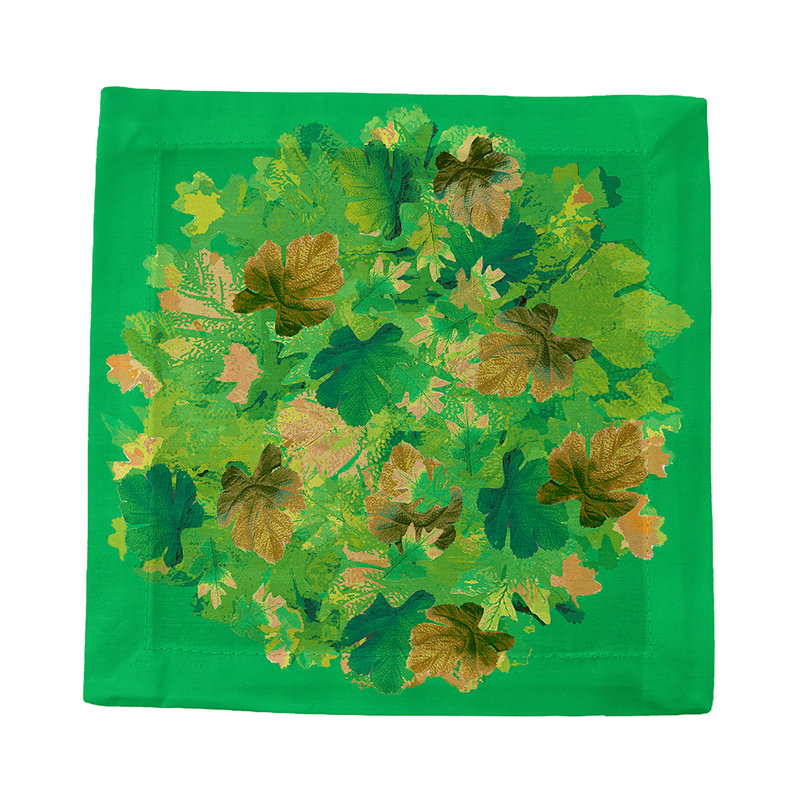 Fallen Leaves Cotton Sateen Cocktail Napkins, Green