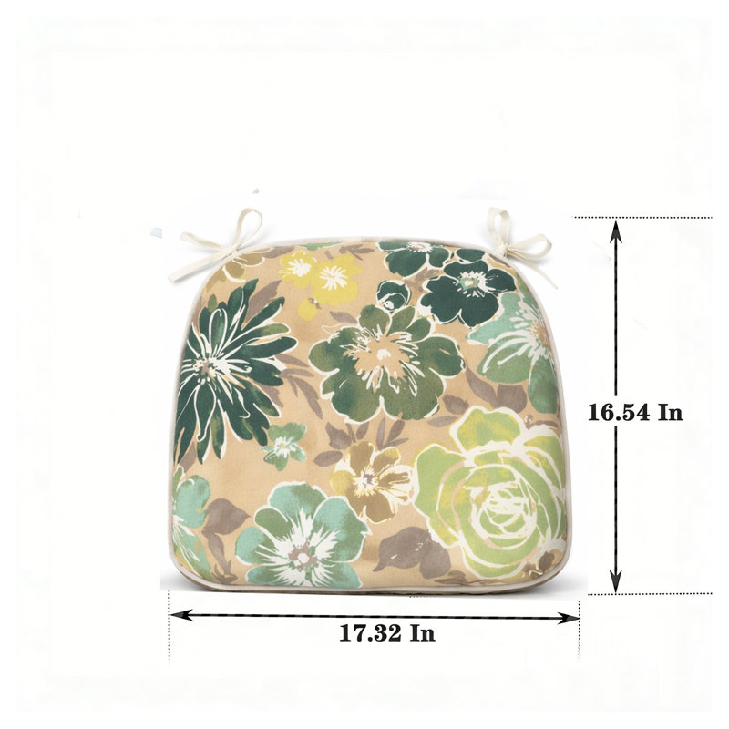 Set of 4 Outdoor Patio Chair Cushions - U-Shape Thick Foam Seat Pads with Ties, Water-Repellent All-Weather Garden Dining Furniture Accessories (Green Leaf)