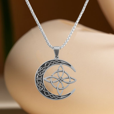 Knot Crescent Steel Pendant Necklace