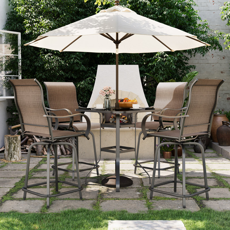 Alisande 4-Person Patio Height Barstool Bar Table Set, Brown