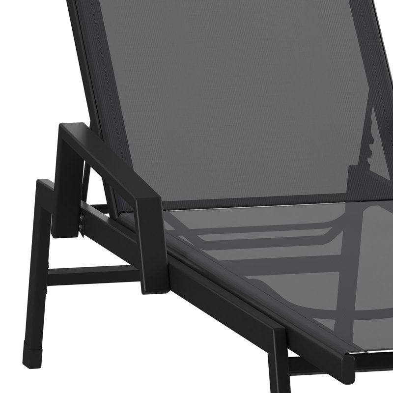 Chaises longues ajustables en polyester enduit de PVC avec accoudoirs Aubreeann, Noir, 1