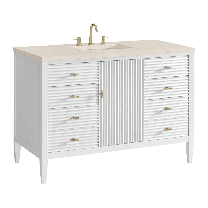 Myrrin 48'' W Single Vanity, Bright White, Ethereal Noctis, 8" Widespread