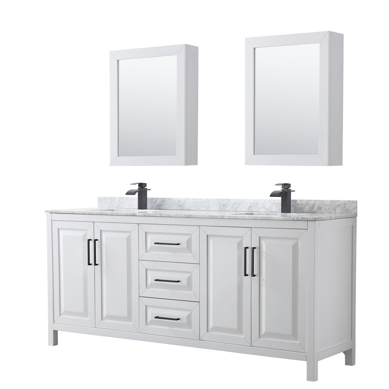Daria 80'' W Double Vanity, White, Polished Chrome, Carrara Cultured Marble