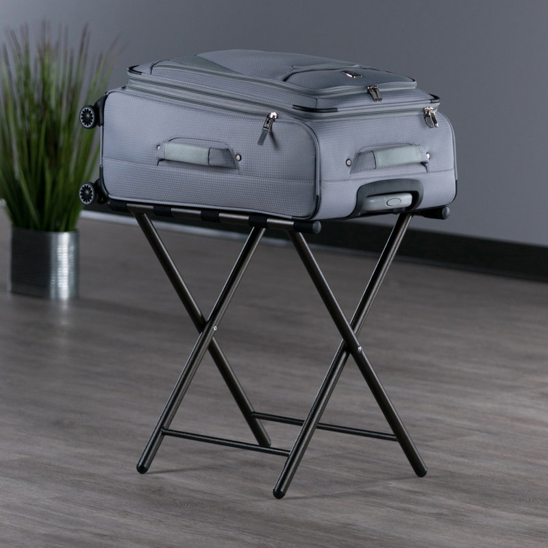 Tavin Black Metal Folding Luggage Rack with Nylon Straps