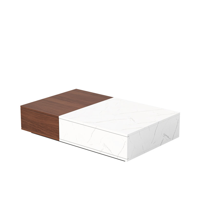 Table basse de style moderne avec deux espaces de rangement rectangulaires en noyer, Brun noyer / blanc