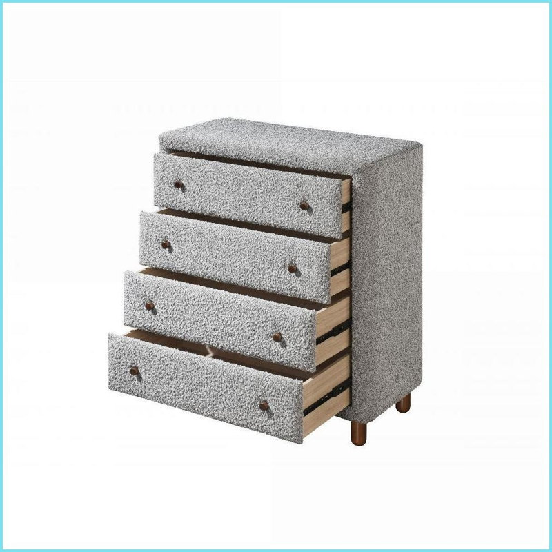Storage Beds, Contemporary Upholstered 4-Drawer Storage Bed with No Box Spring | Grey|Boucle
