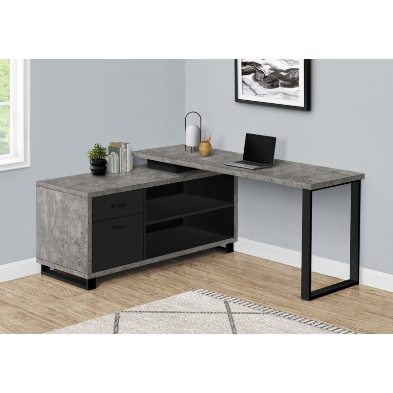 Aijalon Computer Desk, Home Office, Corner, Storage Drawers, L Shape, Work, Laptop, Metal, Gray/Black