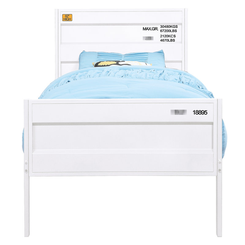 Lit simple blanc moderne avec structure en métal et plateforme de panneau de chambre à coucher contemporaine