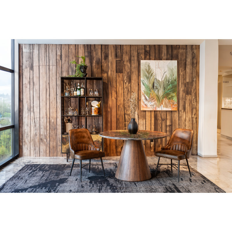 Caldera 48" Round Dining With Lava Marble And Dark Oak Base