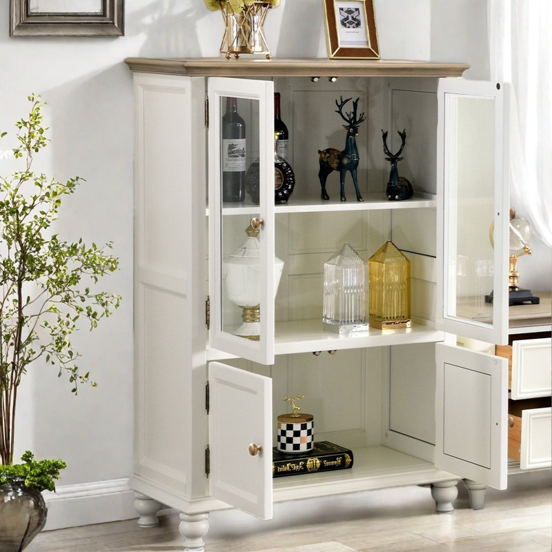Retro Solid Walnut Sideboard with Tempered Glass