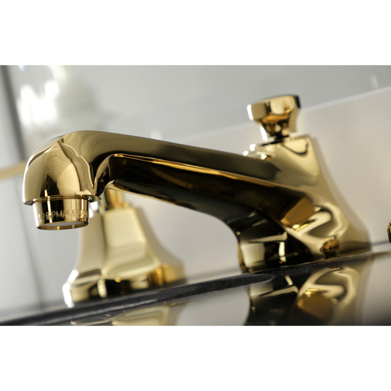 Hamilton Widespread Bathroom Faucet with Drain Assembly, Polished Brass, Cross