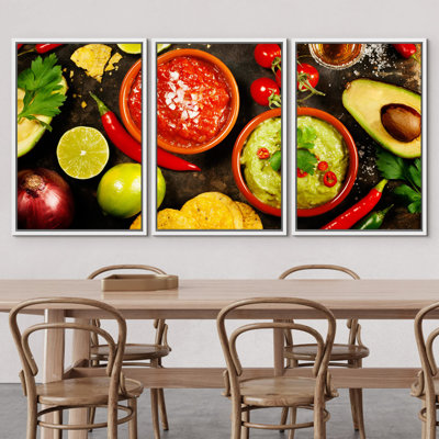 Mexican Food: Tortilla Chips, Guacamole, Salsa, Tequila Shots Wall Decor