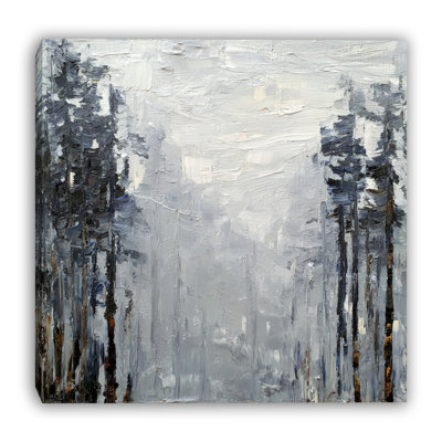 Winter Pines in Fog Wrapped Canvas Wall Art | Modern Misty Forest Landscape Print on Canvas, Ready to Hang, Unframed