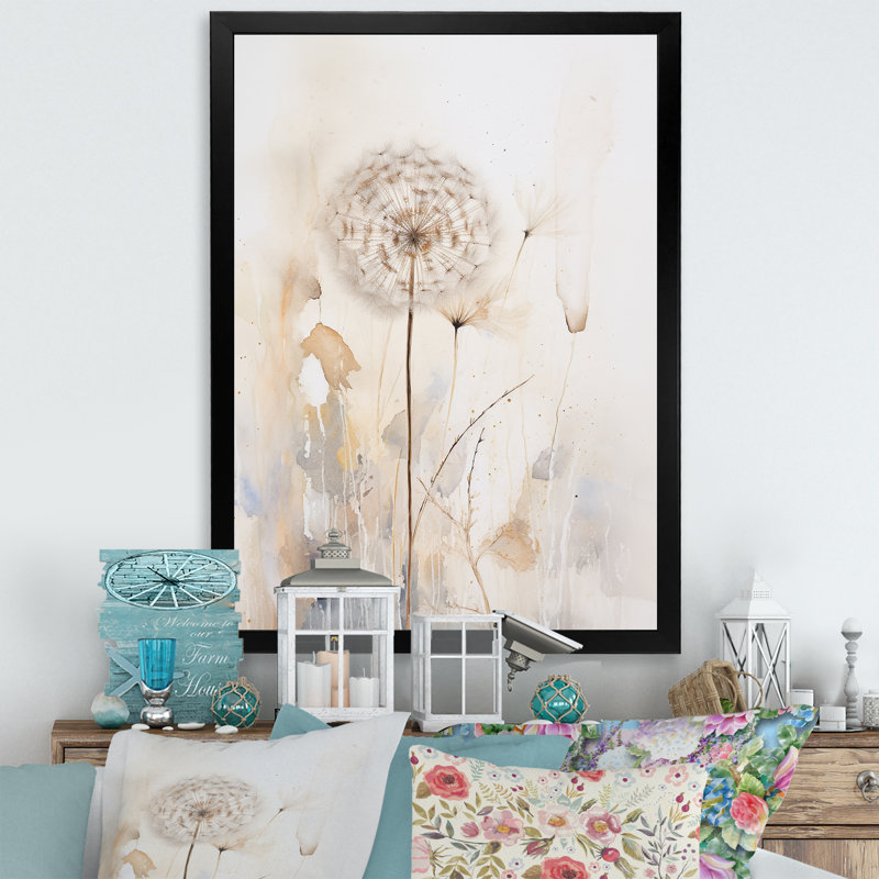 " Dandelion Muted Tone II ", Black Single Picture Framed, 32" H x 16" W x 1" D