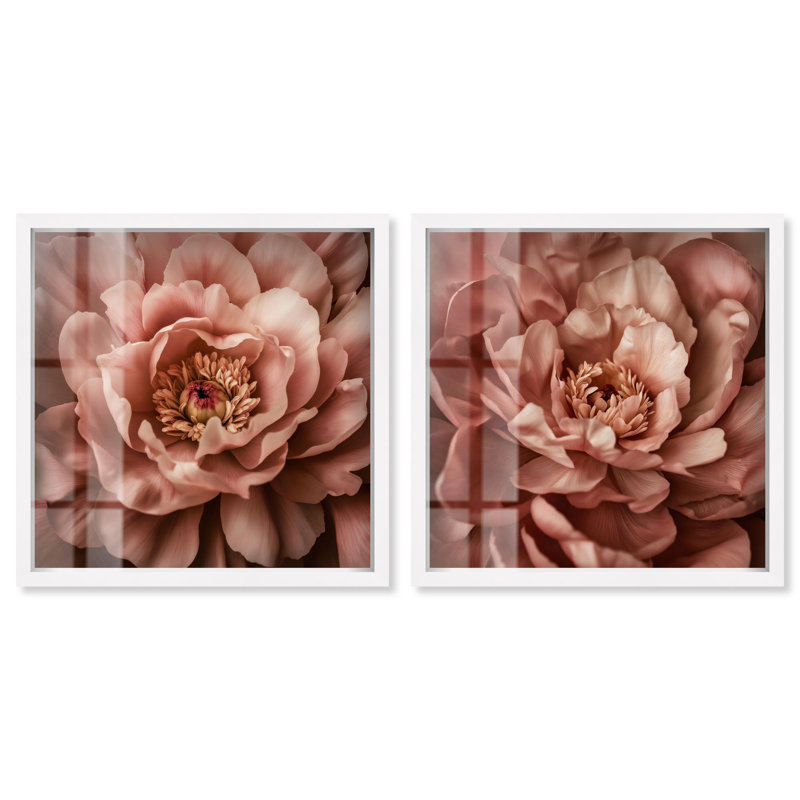 Ensemble de 2 panneaux de pivoines , H 13 po x l 13 po, Noir