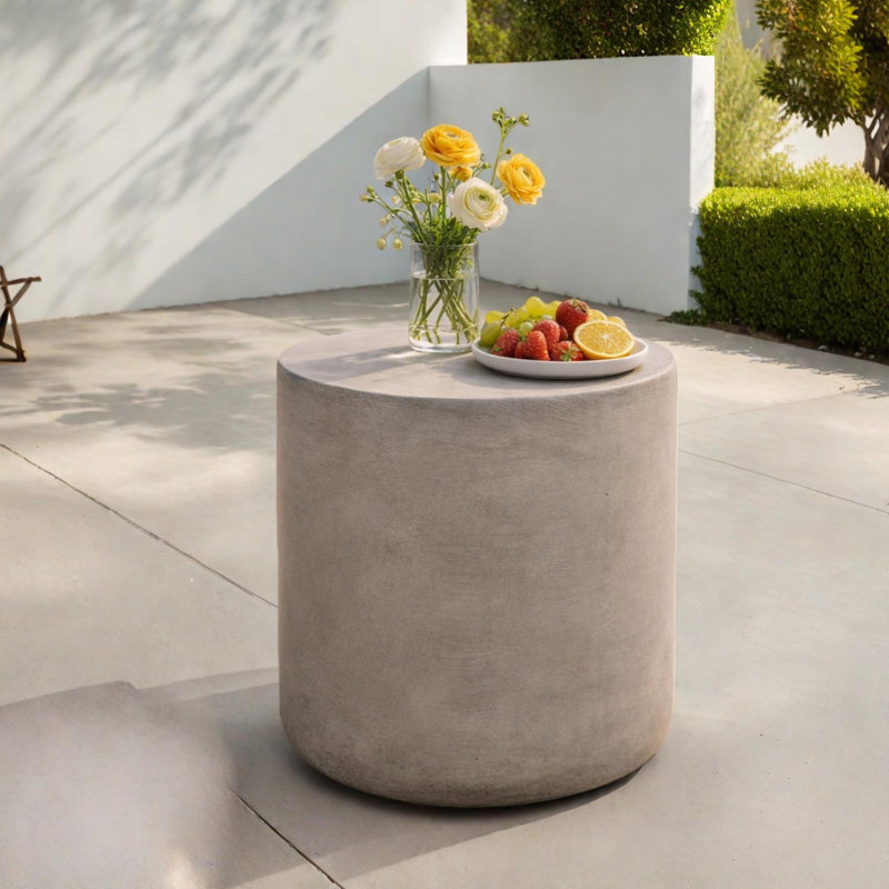 Table d'appoint cylindrique d'extérieur en béton léger pour patio