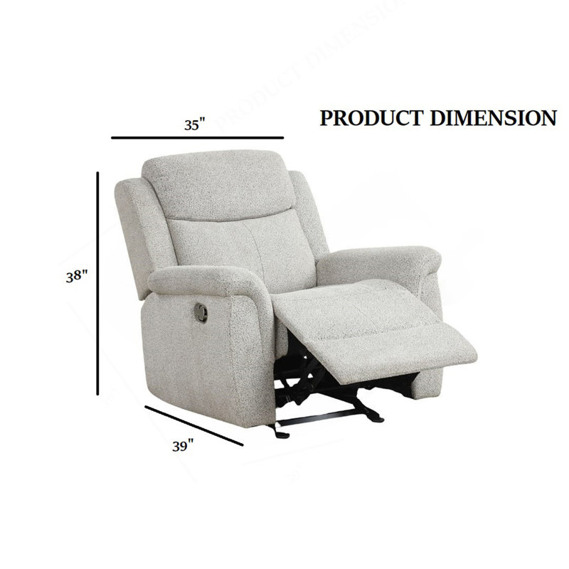 Fauteuil coulissant inclinable manuel de style contemporain avec accoudoirs rembourrés gris clair et salon principal