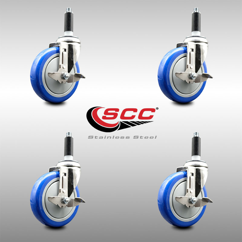 316SS Poly Swivel Expanding Stem Caster Set Brake SCC, Blue