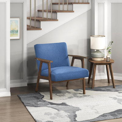 Modern Home Furniture Blue Fabric Upholstery 1Pc Accent Chair Solid Rubberwood Natural Finish Contemporary Cushion Seat