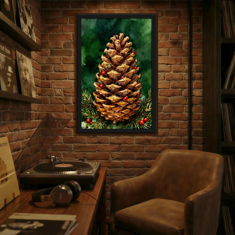 Christmas Pine Cone With Berries And Greenery