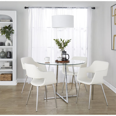 Chaise de salle à manger / d'appoint contemporaine en métal chromé et similicuir blanc - ensemble de 2