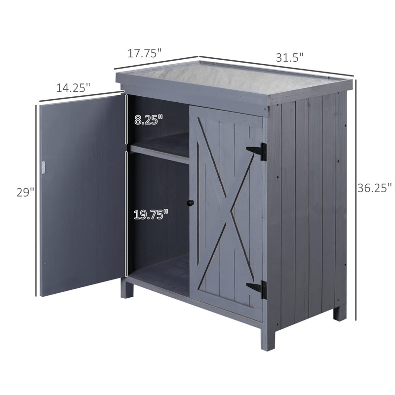 Remise extérieure pour outils avec plateau galvanisé et deux tablettes, Gris